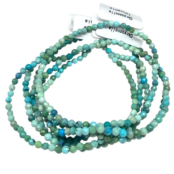 3mm Chrysocolla Beaded Stretch Bracelet Blue Green Aqua Turquoise Stone Faceted - Picture 9 of 9